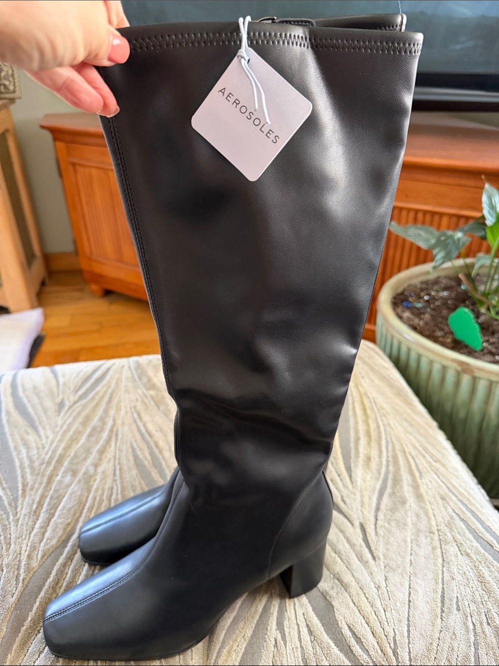 AEROSOLES Black Knee High Block Heel Boots